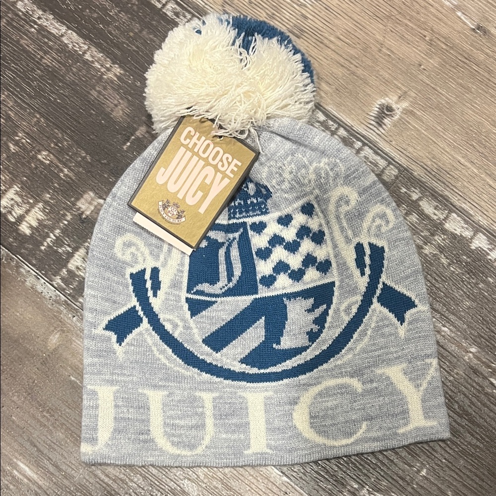 Juicy Couture Gray and Cream Knit Beanie